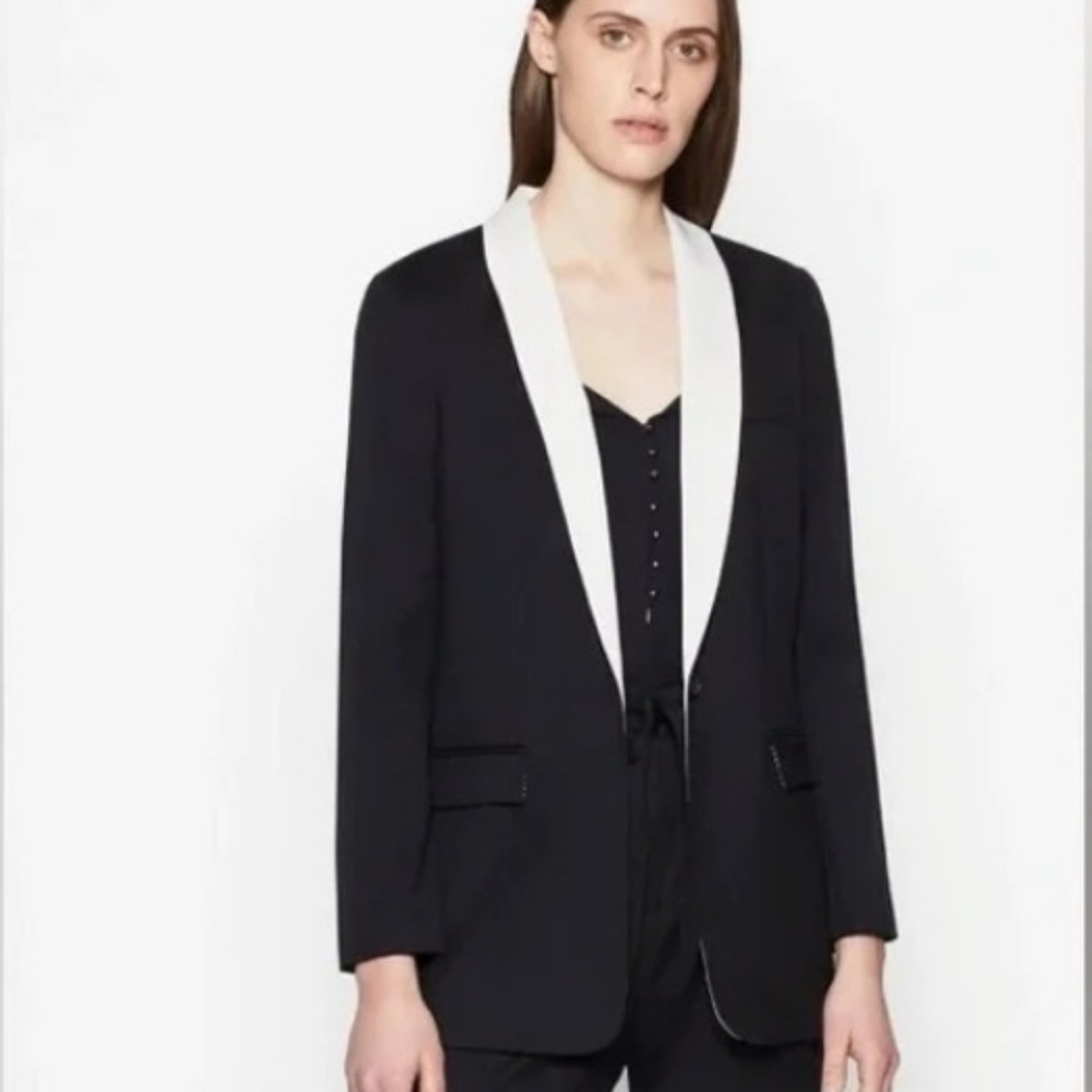EQUIPMENT Quincy Blazer In True Black with White Lapel (Various Sizes) - Picture 3 of 16